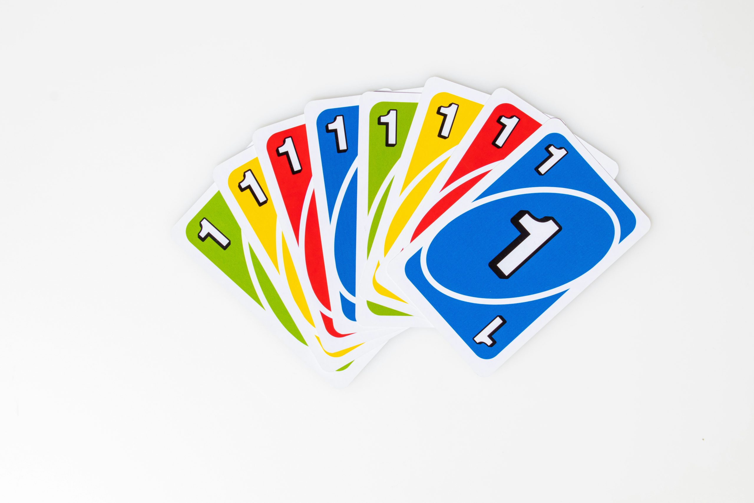 Uno cards on white background