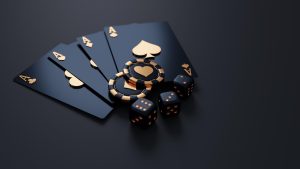 Black poker cards with dice