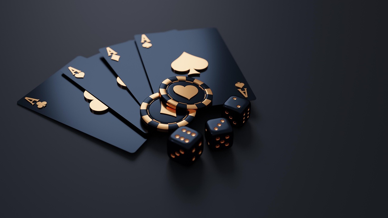 Black poker cards with dice